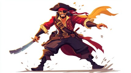 Cartoonized male pirate wearing bandana and eye patch on white background