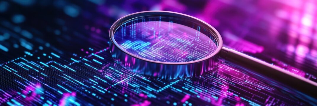 Magnifying Glass Over Neon-Lit Code