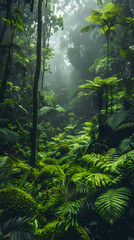 Tropical rainforest with trees and moss