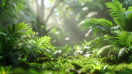 Tropical rainforest with trees and moss