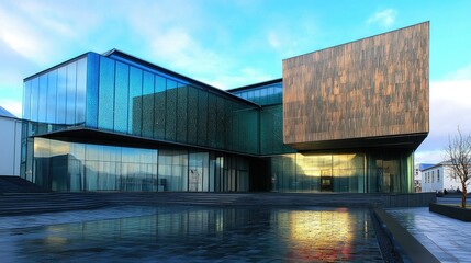 Fototapeta premium Reykjavik Art Museum with contemporary exhibits and its striking modern facade.