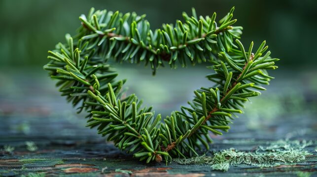 Heart shape from green fir needles 