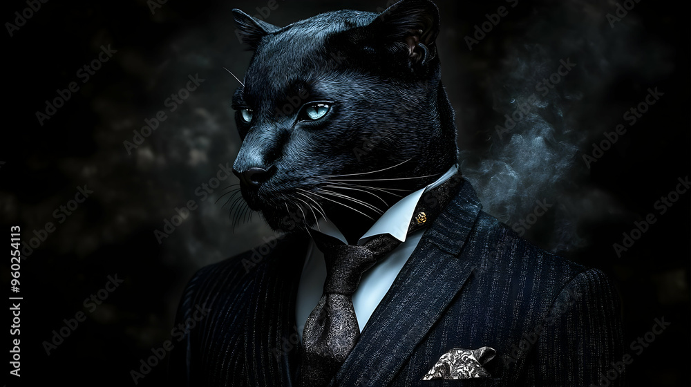 Wall mural A surreal image of a panther in a suit, blending elegance and wildness.