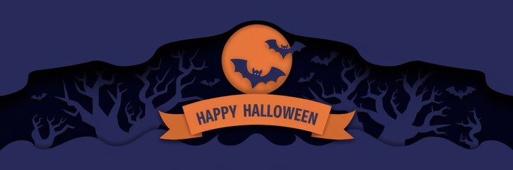Naklejka premium Spooky Halloween Banner with Bat Silhouette