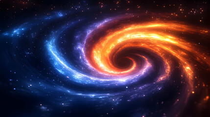 A swirling galaxy with vibrant blue and orange colors.