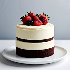 Layered Vanilla Cake with Strawberries on Top