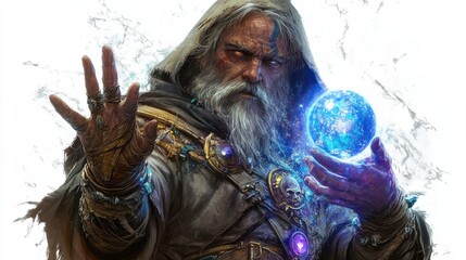 Obraz premium Cartoonized Male Dark Wizard Character with Eerie Expression and Magical Staff