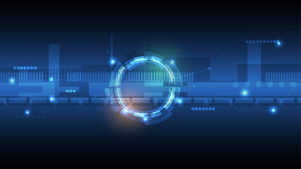 Sound wave rhythm background. Blue technology background with motion neon light effect. Futuristic digital innovation background vector illustration. Musical symbol of the circular audio equalizer.