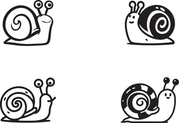 Smiling Snails Illustration in Vector Format set - White Background.