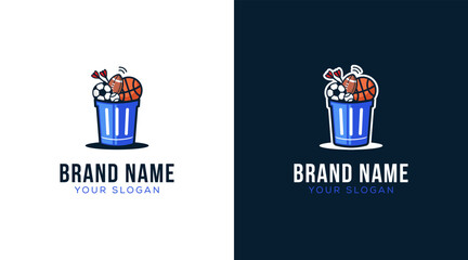 Sports logo design template. Sports trash bin vector