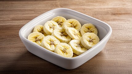 Freshly Sliced Bananas in a White Bowl