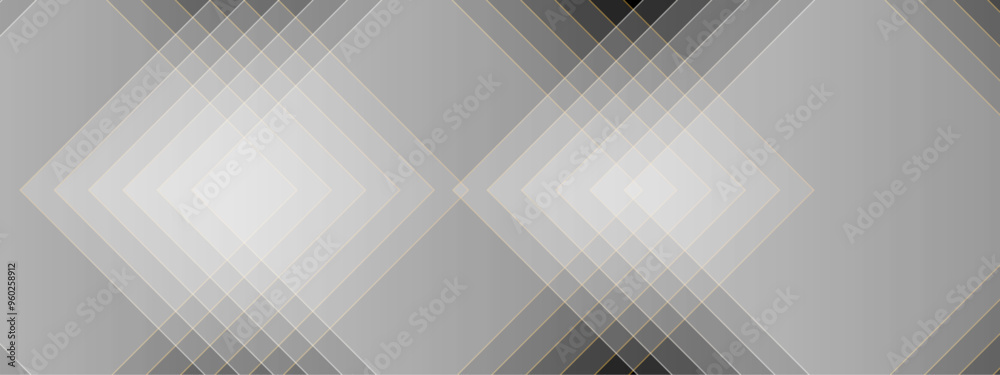 Poster Abstract futuristic geometric background for web banner or print. Technology abstract background with silver metallic square shapes. Gray and white square diagonal line architecture 