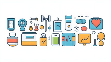 A flat design of a fitness tracker app with simple health and exercise icons