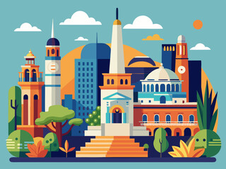 Argentina, Rosario tourism landmarks, vector city travel illustration
