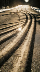 Minimalist Tire Tracks on an Asphalt Road Background