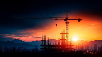 Construction Crane Silhouette at Sunset