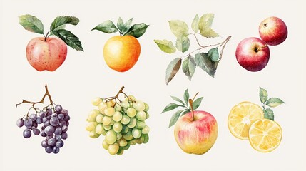 Luscious Assortment of Colorful Fruits in Vintage Botanical