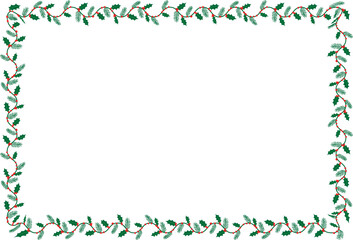Flat style holly and berries Adobe Illustrator pattern brush border (applied to a rectangle) for Merry Christmas season stock illustration