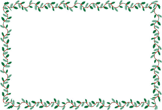 Flat style holly and berries Adobe Illustrator pattern brush border (applied to a rectangle) for Merry Christmas season stock illustration