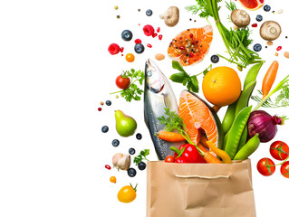 Fresh Groceries Exploding Out of Paper Bag