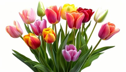 Fototapeta premium Vivid Tulip Arrangement: Stunning Beauty on a White Canvas