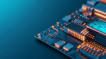 Digital database performance, programmer coding, holographic interface, blue tones