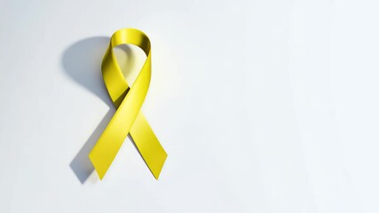 yellow awareness ribbon against a white background, symbolizing support for various causes, including cancer awareness and suicide prevention