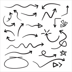 Comic style hand drawn arrows set 