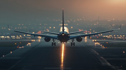 Fototapeta na wymiar Airplane Taking Off at Sunset
