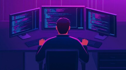 Programmer debugging database, digital screens, augmented reality, advanced setup