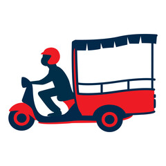 three-wheeled motorbike with open storage delivery transport in flat design