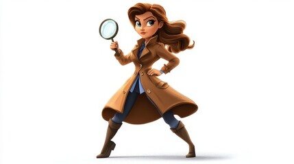 Cartoonized Female Detective Character Wearing Detective Attire in Animated Style Illustration