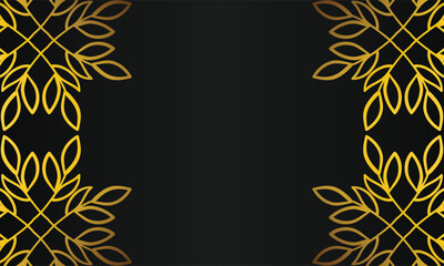 hand drawn gold leaf ornament black background