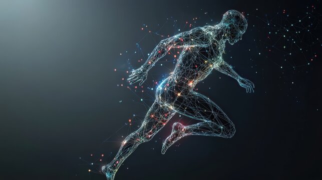 Scientific analysis of neural pathways impact on athlete performance visualized on plain copy space background