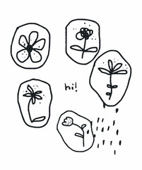 naive art style vector illustration for Valentine, birthday and good day, featuring simple doodle designs, flowers, , festive greetings. greeting card in a childlike