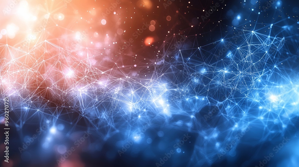Poster a vibrant abstract digital background with glowing particles and interconnected lines representing d