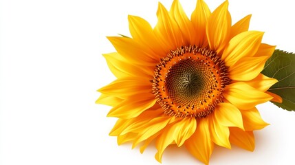 Naklejka premium A fully bloomed sunflower with bright yellow petals, centered and isolated on a smooth white canvas, each petal carefully rendered, Vector Art, Clean Lines, Crisp Detail.