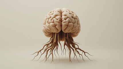 A stylized brain with roots extending from the bottom, representing the significance of mental health, set against a neutral background