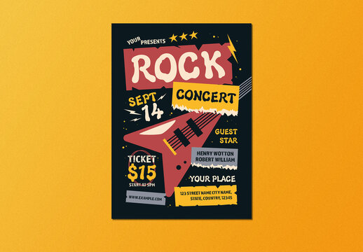 Black Bold Grunge Illustration Rock Concert Flyer Layout