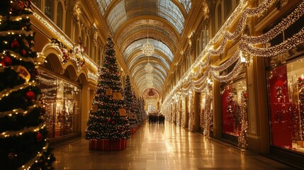 Obraz premium The iconic GUM department store in Moscow, beautifully lit and decorated for the holidays.