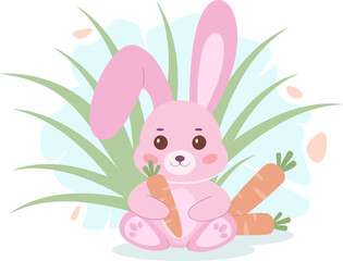 Cute Bunny with Carrot - Children's Vector Illustration