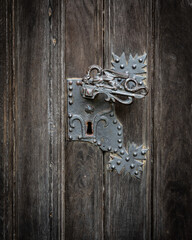 the wooden door of old church