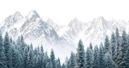 Fototapeta premium PNG Serene snowy mountain forest landscape
