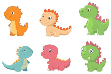 set of cute dinosaurs dragon illustration baby dino tyrannosaurus nature comic character