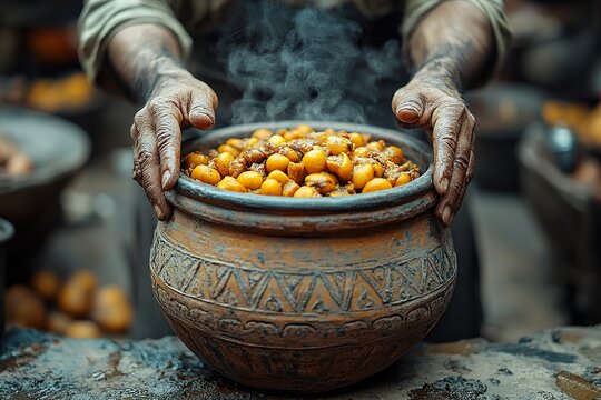 A skilled Indian cook works with a terracotta pot emphasizing their proficiency and passion for authentic cuisine