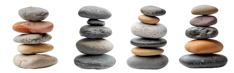 Stacked zen stones in balance representing harmony and tranquility transparent background