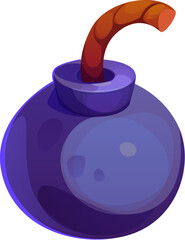Cartoon pirate bomb with fuse. Isolated vector danger explosive weapon with a shiny, spherical body and a prominent, coiled rope fuse. Corsair comic book grenade, vintage medieval bomb game asset