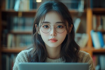 Asian college students work on their laptop engaged in academic tasks or research in a university environment