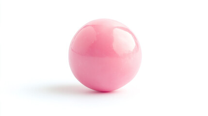 A glossy pink sphere on a white background showcasing its smooth surface and vibrant color in a minimalist setting