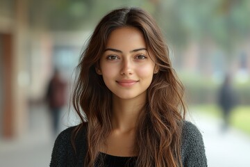 Obraz premium Bright Indian College Girl Posing at University Ready for a New Chapter